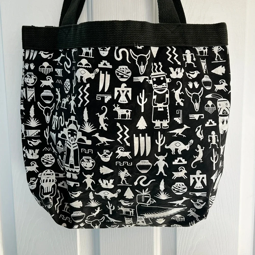 Vtg 1991‎ Santa Fe Sportswear Tote Bag Made in USA Black/White Petroglyph